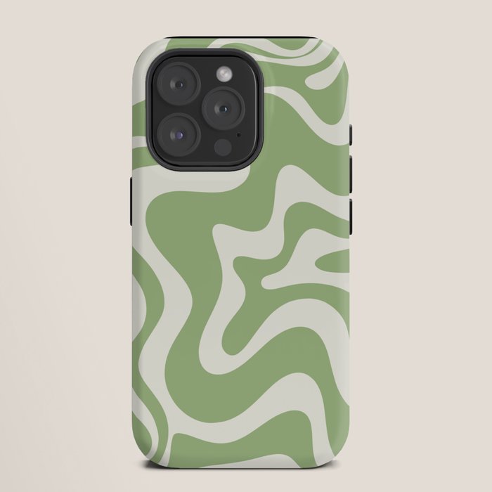 Retro Liquid Swirl Abstract Pattern in Light Sage Green and Cream iPhone Case Gallery Image 11