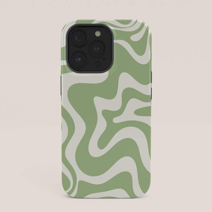 Retro Liquid Swirl Abstract Pattern in Light Sage Green and Cream iPhone Case Gallery Image 35