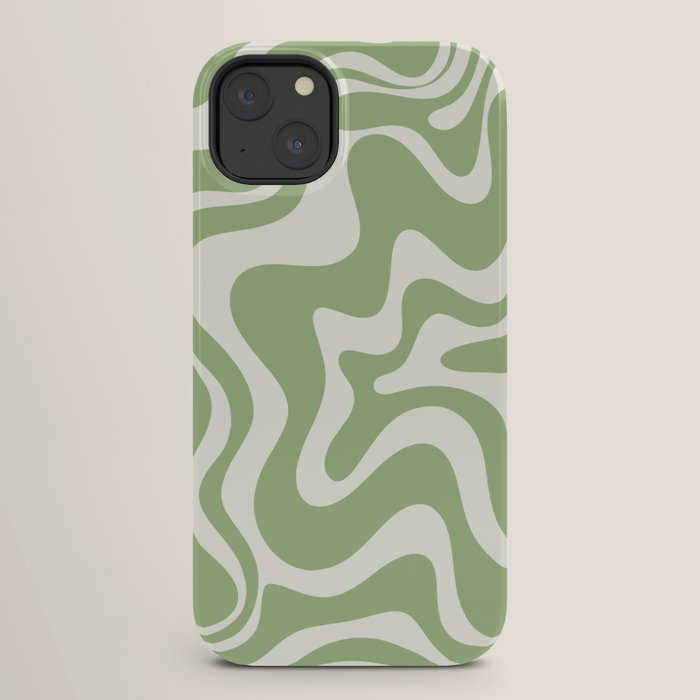 Retro Liquid Swirl Abstract Pattern in Light Sage Green and Cream iPhone Case Gallery Image 26