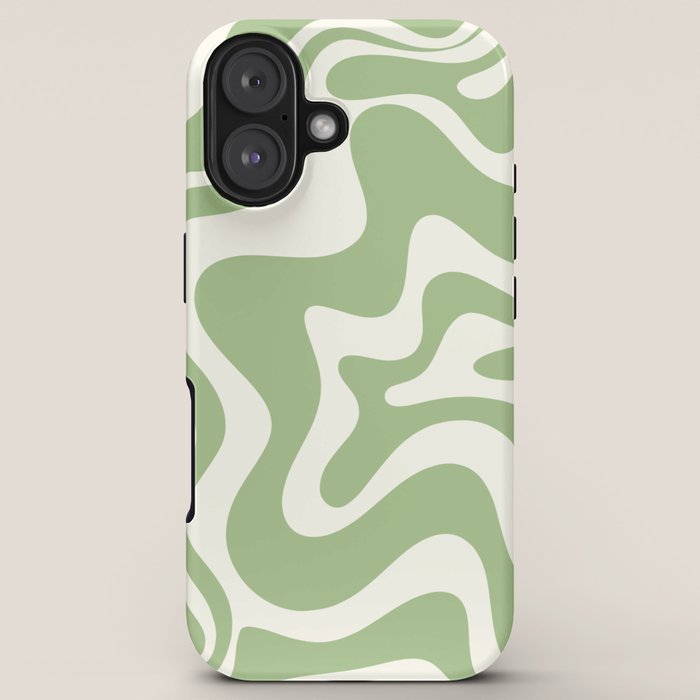 Retro Liquid Swirl Abstract Pattern in Light Sage Green and Cream iPhone Case Gallery Image 5