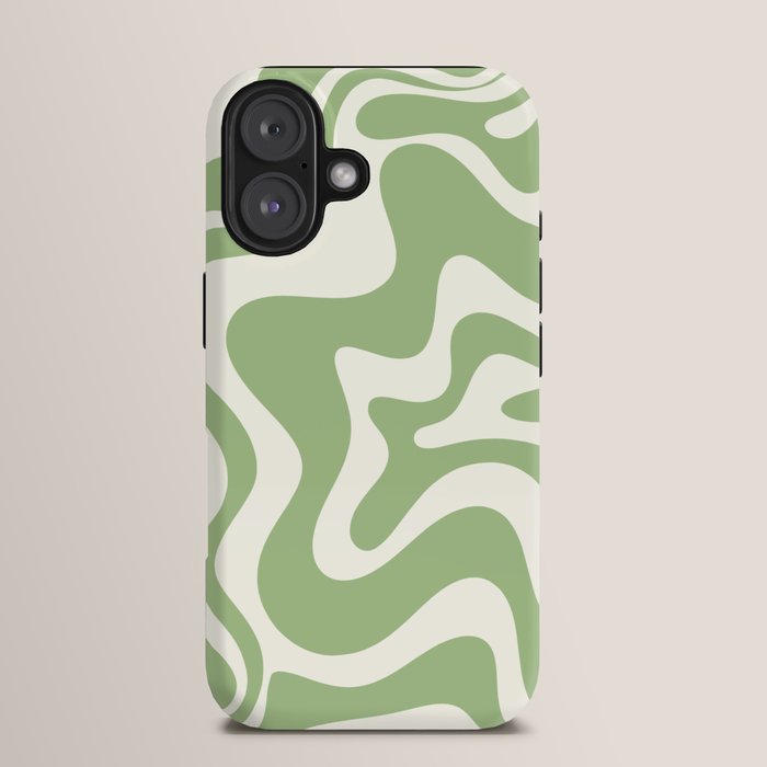 Retro Liquid Swirl Abstract Pattern in Light Sage Green and Cream iPhone Case Gallery Image 13