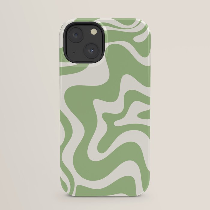 Retro Liquid Swirl Abstract Pattern in Light Sage Green and Cream iPhone Case Gallery Image 21