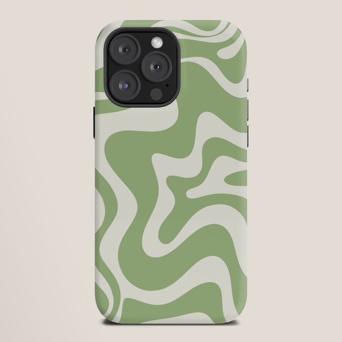 Retro Liquid Swirl Abstract Pattern in Light Sage Green and Cream iPhone Case Gallery Image 12