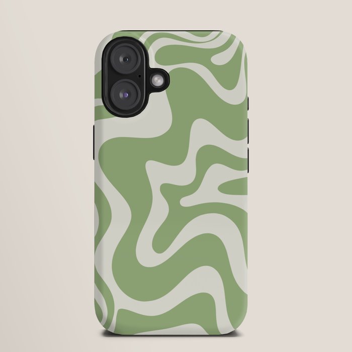 Retro Liquid Swirl Abstract Pattern in Light Sage Green and Cream iPhone Case Gallery Image 9