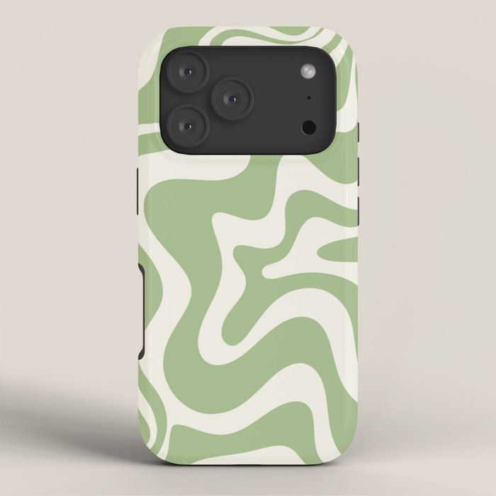 Retro Liquid Swirl Abstract Pattern in Light Sage Green and Cream iPhone Case Gallery Image 3