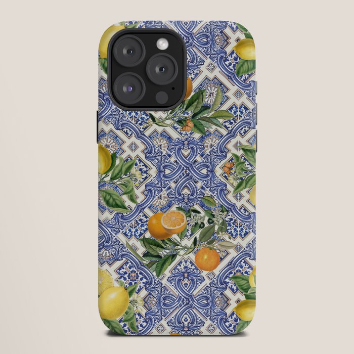 Mediterranean blue ceramic tiles, citrus fruit, lemons and oranges iPhone Case Gallery Image 12