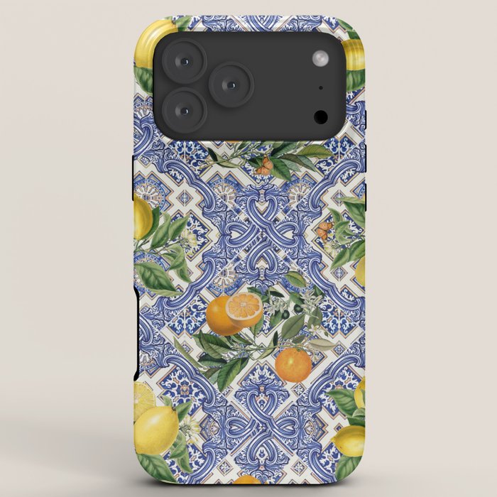 Mediterranean blue ceramic tiles, citrus fruit, lemons and oranges iPhone Case Gallery Image 8