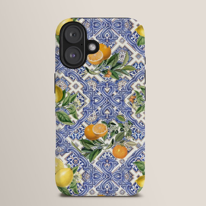 Mediterranean blue ceramic tiles, citrus fruit, lemons and oranges iPhone Case Gallery Image 13