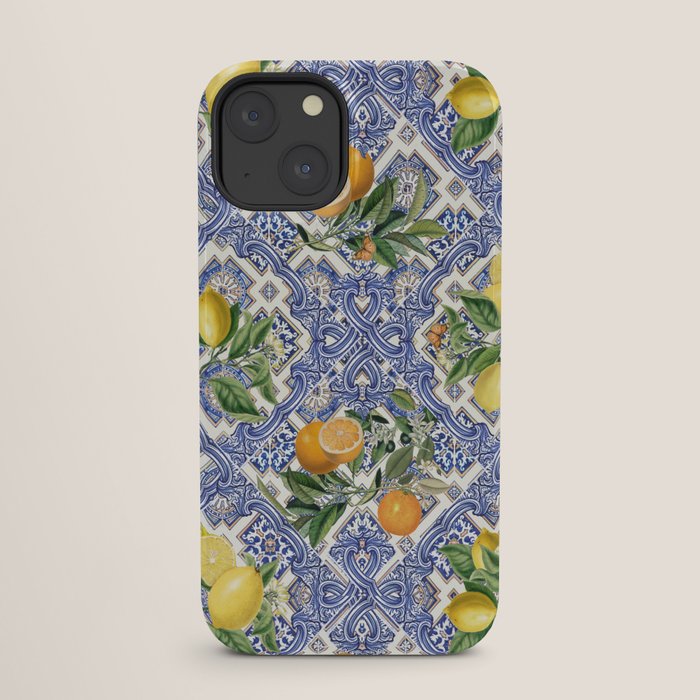 Mediterranean blue ceramic tiles, citrus fruit, lemons and oranges iPhone Case Gallery Image 25