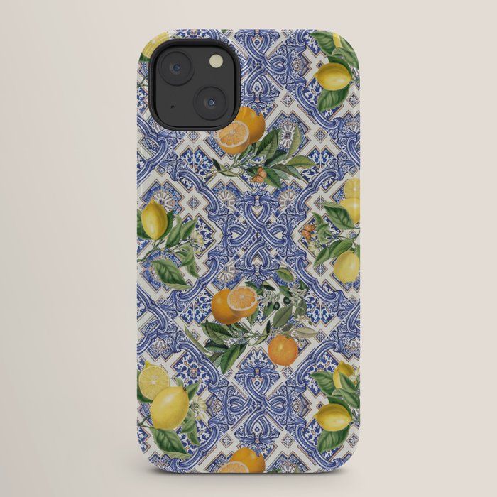 Mediterranean blue ceramic tiles, citrus fruit, lemons and oranges iPhone Case Gallery Image 26