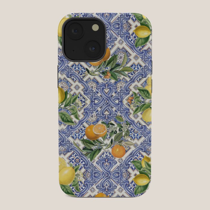 Mediterranean blue ceramic tiles, citrus fruit, lemons and oranges iPhone Case Gallery Image 34