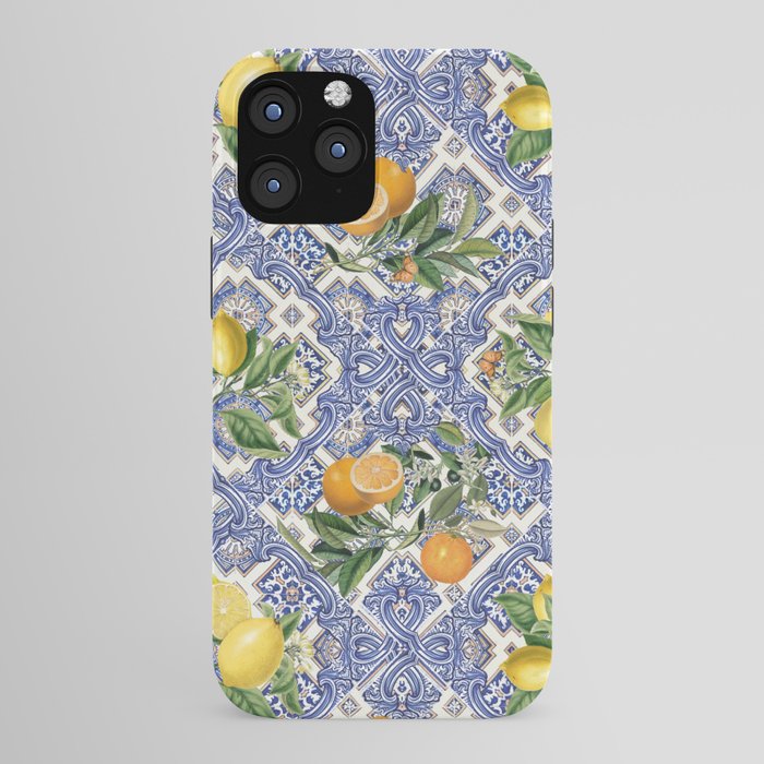 Mediterranean blue ceramic tiles, citrus fruit, lemons and oranges iPhone Case Gallery Image 43