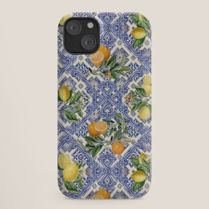 Mediterranean blue ceramic tiles, citrus fruit, lemons and oranges iPhone Case Gallery Image 18