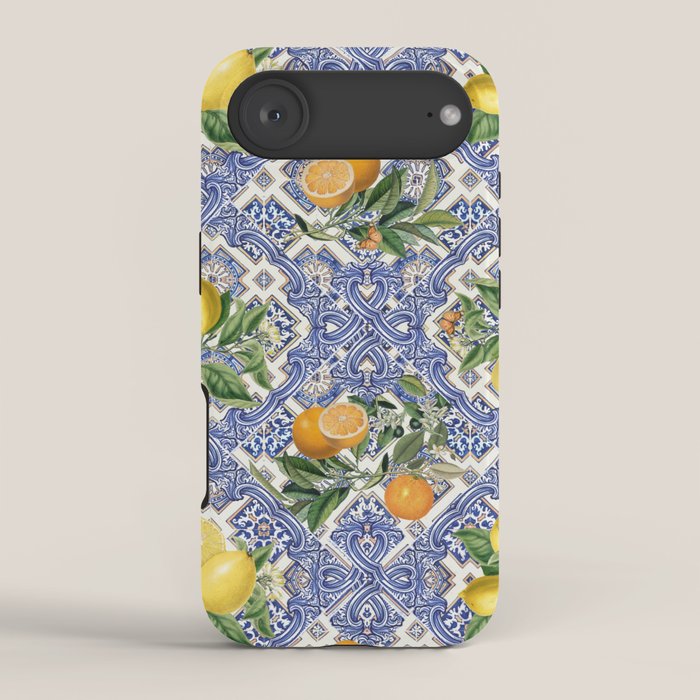 Mediterranean blue ceramic tiles, citrus fruit, lemons and oranges iPhone Case Gallery Image 2