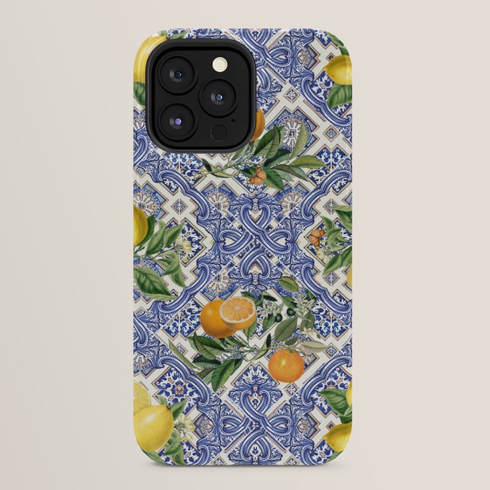 Mediterranean blue ceramic tiles, citrus fruit, lemons and oranges iPhone Case Gallery Image 32