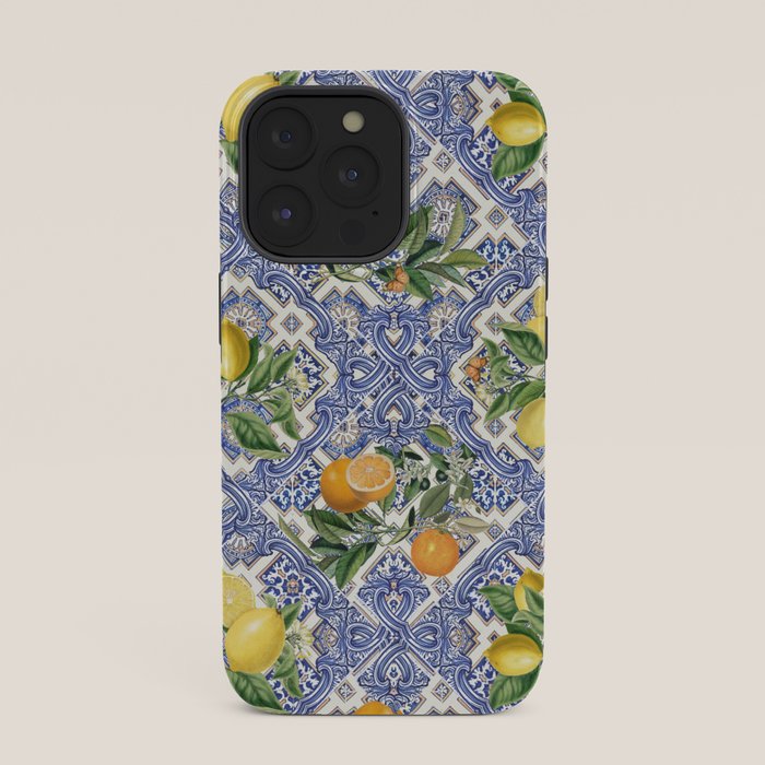 Mediterranean blue ceramic tiles, citrus fruit, lemons and oranges iPhone Case Gallery Image 35