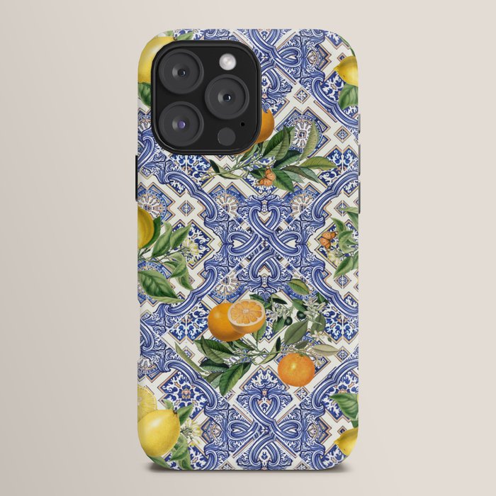 Mediterranean blue ceramic tiles, citrus fruit, lemons and oranges iPhone Case Gallery Image 16