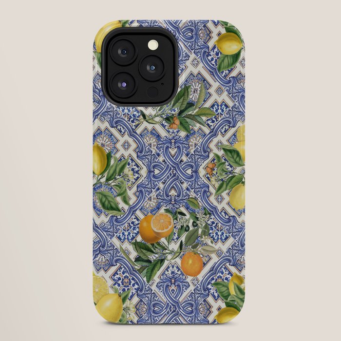 Mediterranean blue ceramic tiles, citrus fruit, lemons and oranges iPhone Case Gallery Image 28