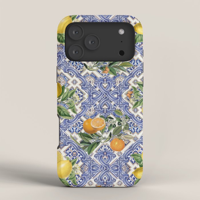 Mediterranean blue ceramic tiles, citrus fruit, lemons and oranges iPhone Case Gallery Image 4