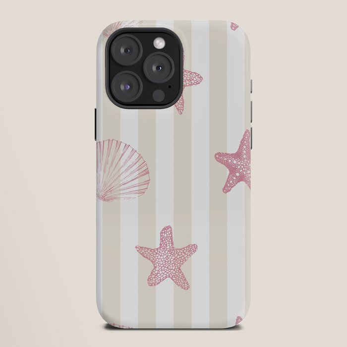 Blush Pink Seashell & Starfish on Beige and White iPhone Case Gallery Image 12