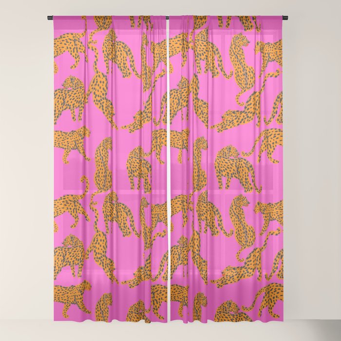 Abstract leopard with red lips illustration in fuchsia background Window Curtain Gallery Image 18