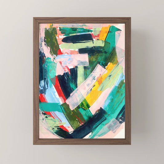 Livin' Easy - a bright abstract piece in blues, greens, yellow and red Mini Art Print Gallery Image 2