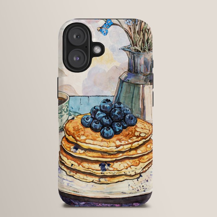 Blueberry Pancakes and Coffee Watercolor Breakfast Still Life iPhone Case Gallery Image 13