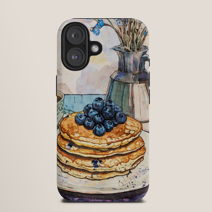 Blueberry Pancakes and Coffee Watercolor Breakfast Still Life iPhone Case Gallery Image 9