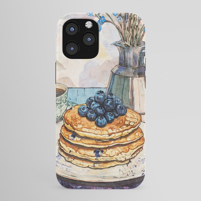 Blueberry Pancakes and Coffee Watercolor Breakfast Still Life iPhone Case Gallery Image 43