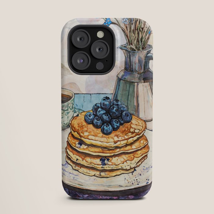 Blueberry Pancakes and Coffee Watercolor Breakfast Still Life iPhone Case Gallery Image 19