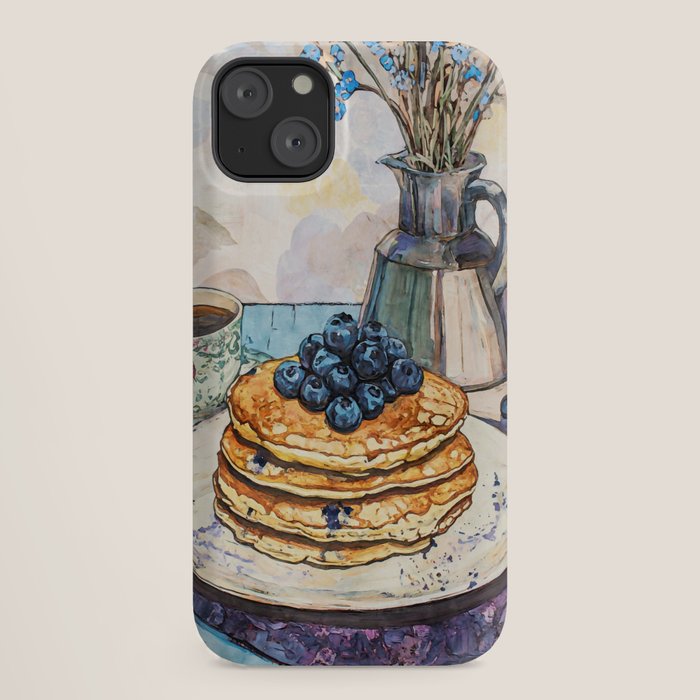 Blueberry Pancakes and Coffee Watercolor Breakfast Still Life iPhone Case Gallery Image 18