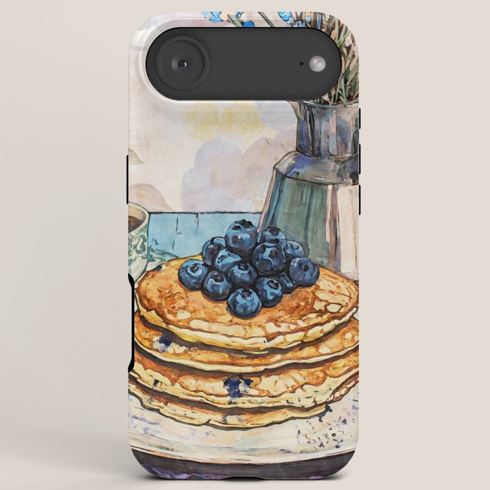 Blueberry Pancakes and Coffee Watercolor Breakfast Still Life iPhone Case Gallery Image 6