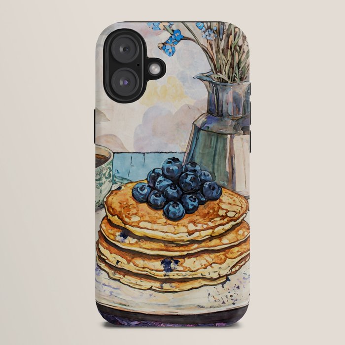 Blueberry Pancakes and Coffee Watercolor Breakfast Still Life iPhone Case Gallery Image 10