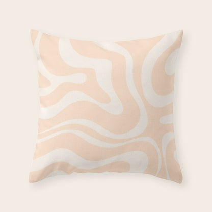 Retro Modern Liquid Swirl Abstract Pattern Square in Soft Pale Peach Throw Pillow Gallery Image 4