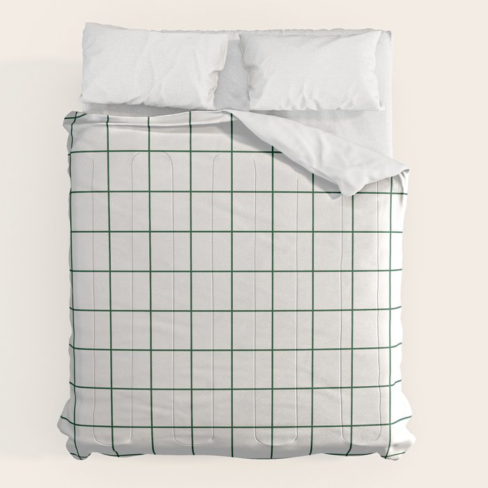 Grid Pattern White Forest Green Windowpane Graph Check Stripe Lines Minimalist Stripes Line Drawing Comforter Gallery Image 7