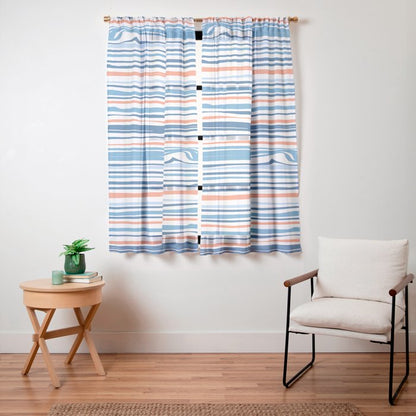 Modern Abstract Ocean Wave Stripes in Classic Blues and Orange Window Curtain Gallery Image 19