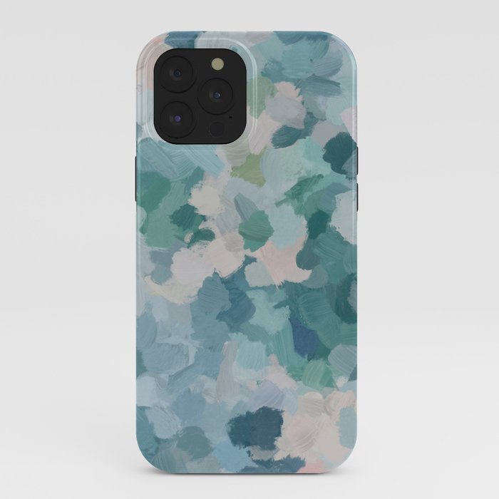 Flowers in the Wind II - Mint Green Sky Blue Teal Blush Pink Abstract Nature Nature Painting Art iPhone Case Gallery Image 40