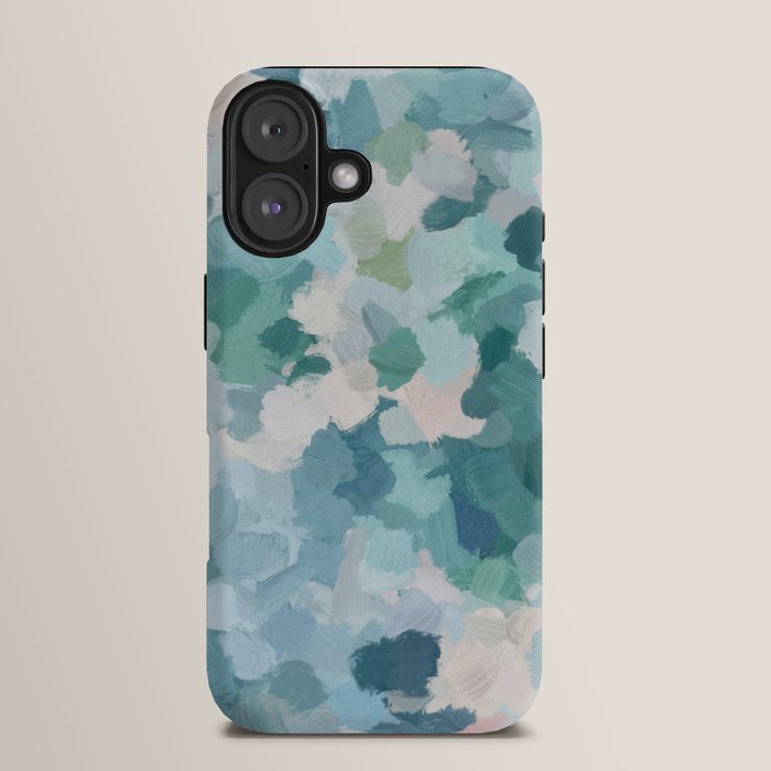 Flowers in the Wind II - Mint Green Sky Blue Teal Blush Pink Abstract Nature Nature Painting Art iPhone Case Gallery Image 13