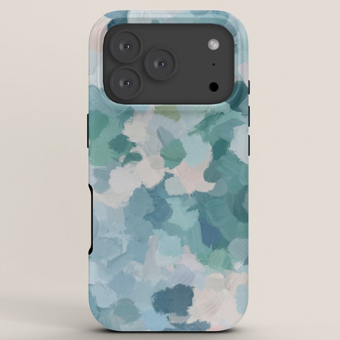 Flowers in the Wind II - Mint Green Sky Blue Teal Blush Pink Abstract Nature Nature Painting Art iPhone Case Gallery Image 7