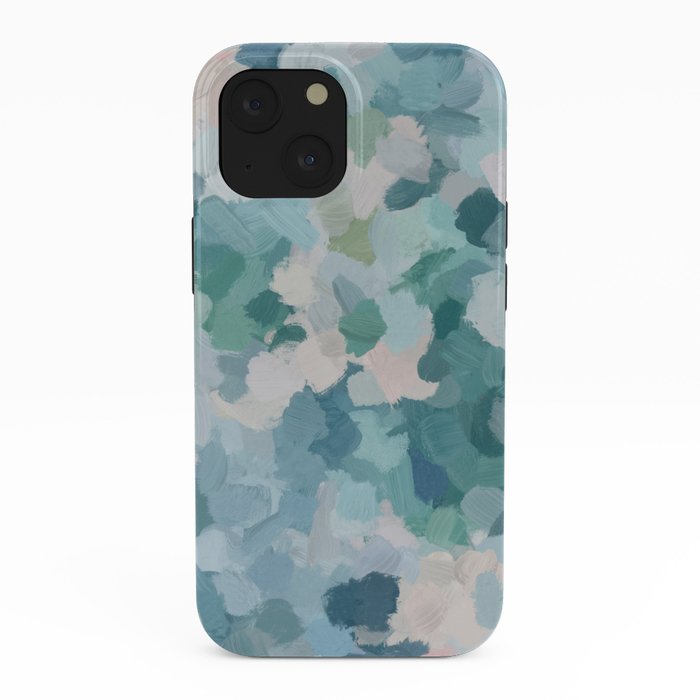 Flowers in the Wind II - Mint Green Sky Blue Teal Blush Pink Abstract Nature Nature Painting Art iPhone Case Gallery Image 38