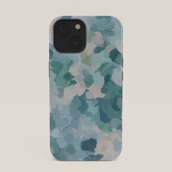 Flowers in the Wind II - Mint Green Sky Blue Teal Blush Pink Abstract Nature Nature Painting Art iPhone Case Gallery Image 33