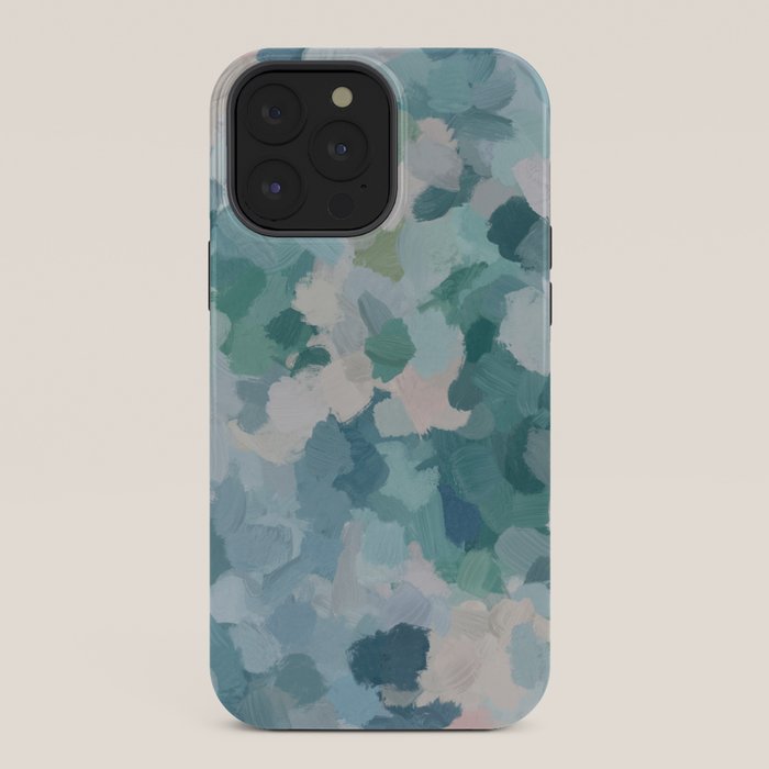 Flowers in the Wind II - Mint Green Sky Blue Teal Blush Pink Abstract Nature Nature Painting Art iPhone Case Gallery Image 36