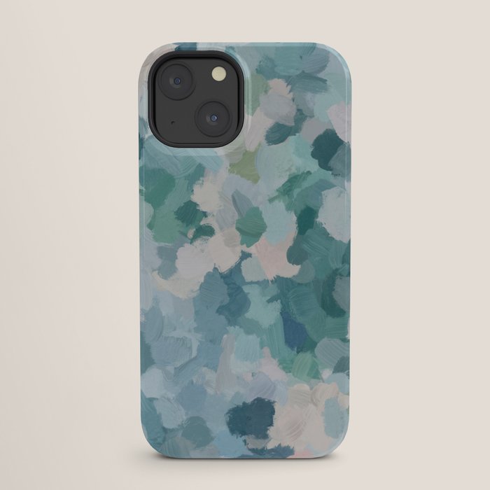 Flowers in the Wind II - Mint Green Sky Blue Teal Blush Pink Abstract Nature Nature Painting Art iPhone Case Gallery Image 25