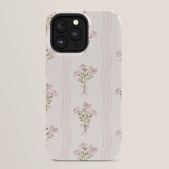 Delicate floral bouquets with vertical stripes - Pink and moss green pattern iPhone Case Gallery Image 24