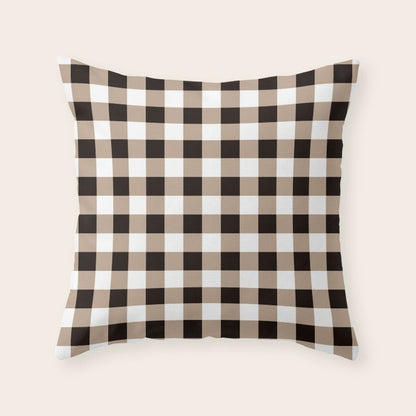 Gingham Large Tan Black White Throw Pillow Gallery Image 2