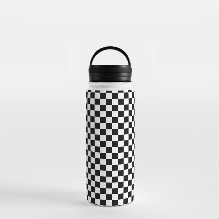 Classic Black and White Race Check Checkered Geometric Win Water Bottle Gallery Image 3