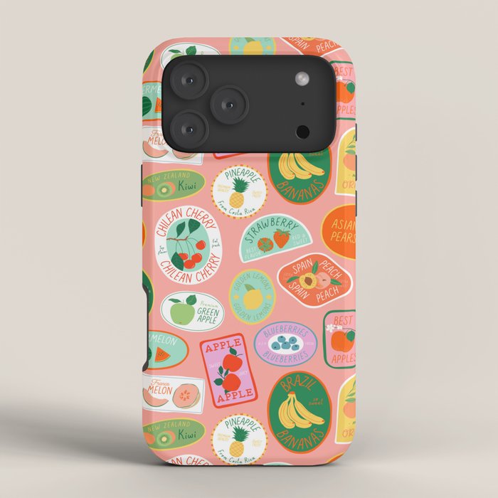 Vintage fruit sticker label cartoon pattern iPhone Case Gallery Image 4