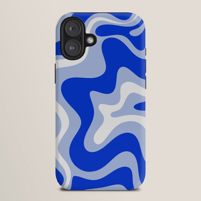 Retro Liquid Swirl Abstract Pattern Royal Blue, Light Blue, and White iPhone Case Gallery Image 10