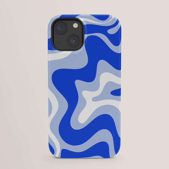 Retro Liquid Swirl Abstract Pattern Royal Blue, Light Blue, and White iPhone Case Gallery Image 21