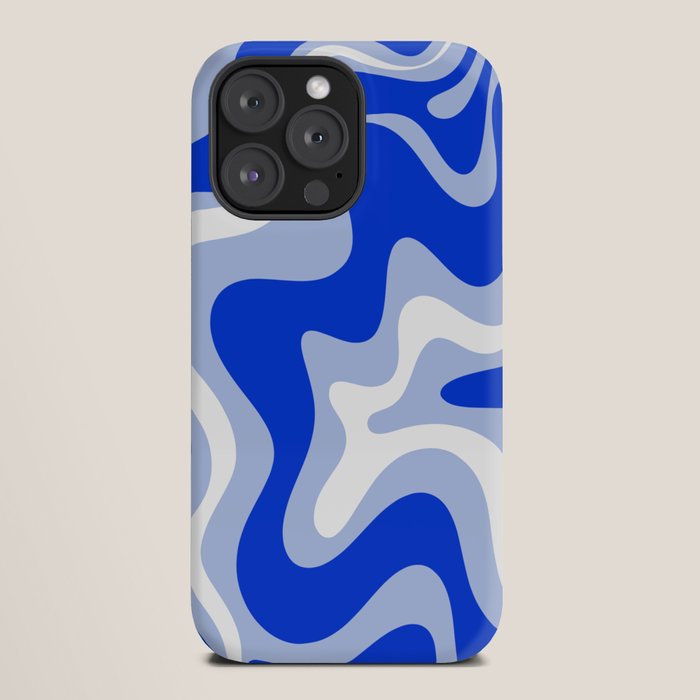 Retro Liquid Swirl Abstract Pattern Royal Blue, Light Blue, and White iPhone Case Gallery Image 20